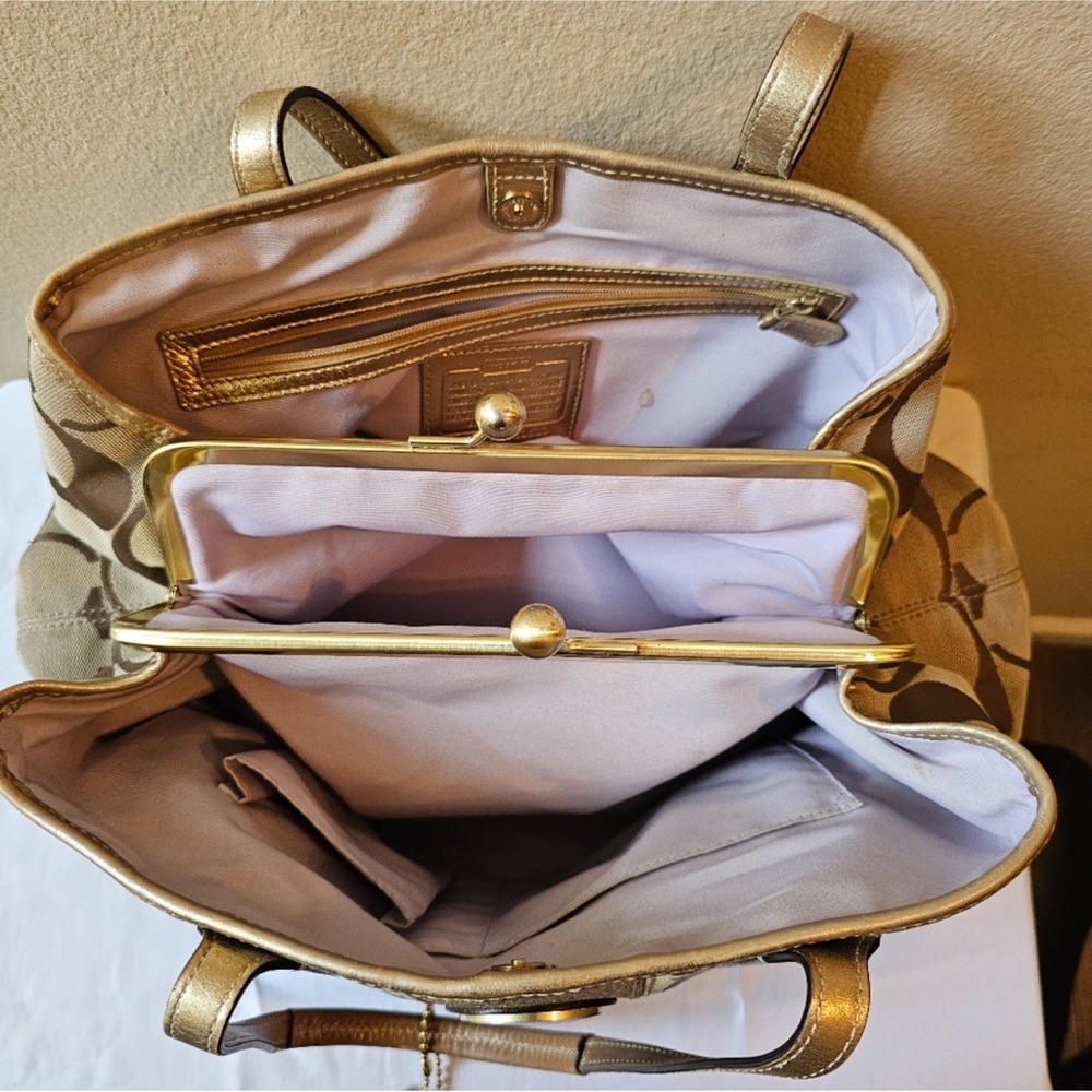 Coach Signature Striped Carryall Tote Bag - Picture 7 of 9
